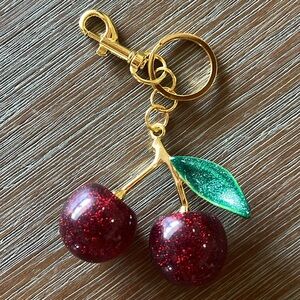 New Large Cherry Keychain with Green Leaf